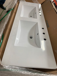 BNIB PolyMarble / Resin White Double Vanity Sink Top