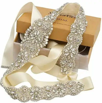 Bridal Belt Silver Crystal Rhinestone Sash Ribbon, View more