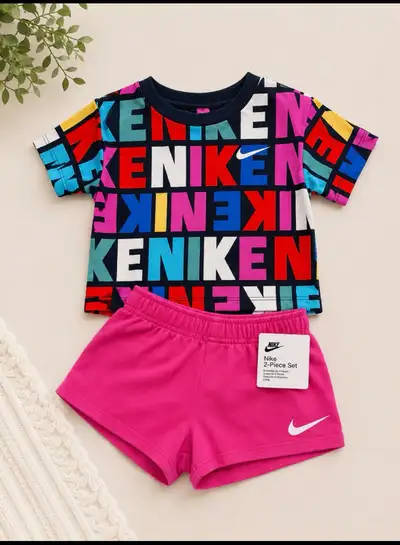NEW Nike Toddler 2-Piece Outfit – Colorful Tee & Pink Shorts, View more