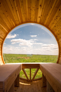 Barrel Sauna made in Canada with Wester Red Cedar.