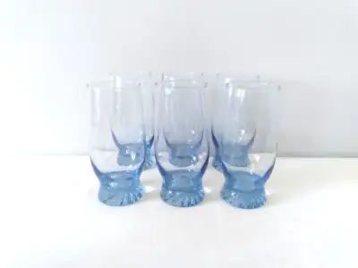 Set of 6 Duz Crystal Juice Glasses or Libbey Blue Tumblers  6.5", View more