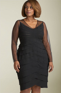 NEW Adrianna Papell Long Sleeve Shutter Pleat Black Dress sz 16