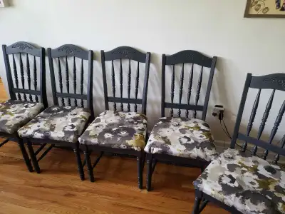 Beautiful Refinished Solid Wood Antique Dining Chairs - Set of 5, View more