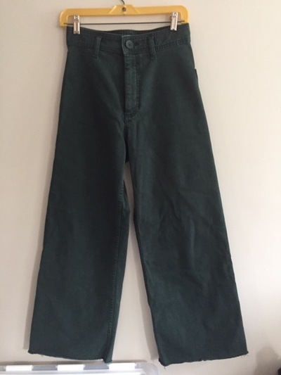 ZARA Grass Green High Rise Button Fly Straight Leg Jeans Size 6, View more