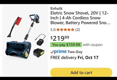 Enhulk Snow Shovel | 12 inch - Cordless - New, View more