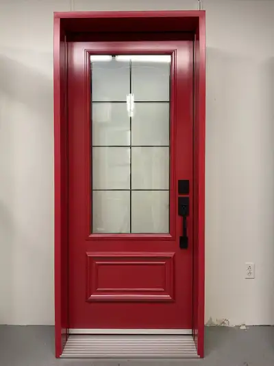 1301PA Porte d’acier 34″G Rouge Clenche 225$ 8 carreaux 23x49, View more
