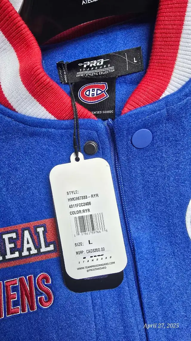 Brand new with tags Pro Standard NHL Canadiens Varsity Jacket in Men's in Laval / North Shore - Image 4