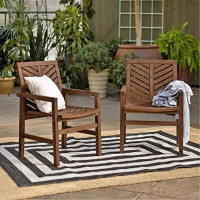 2 Piece Outdoor Patio Chevron Wood Chair Set