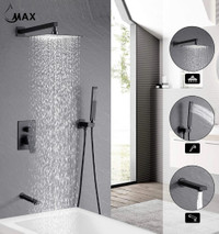 Square Tub Shower System Three Functions With Valve Matte Black