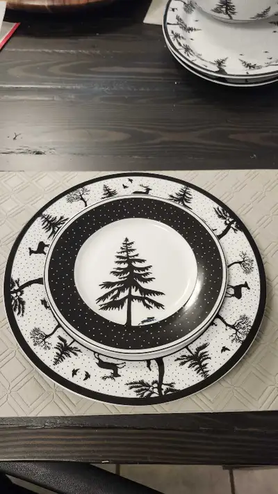 Holiday Dinner Plates - B&W Forest Motif, View more