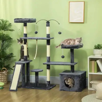 53" Cat Tree, Cat Tower with Scratching Posts, Cat Condo, Beds, Platforms, Toy Balls for Indoor Cats...