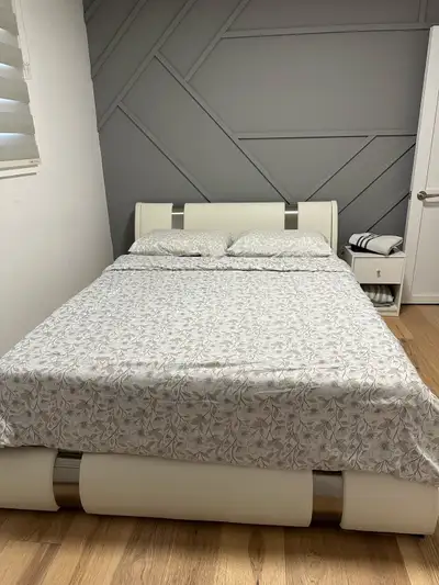 Queen bed with mattress, View more