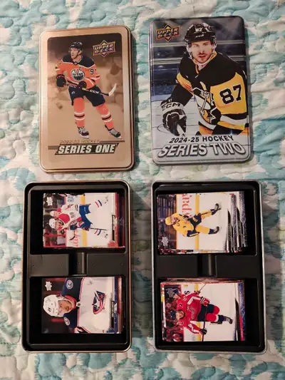 10 dollars for both tins of hockey cards... all cards in Mint condition pick up only