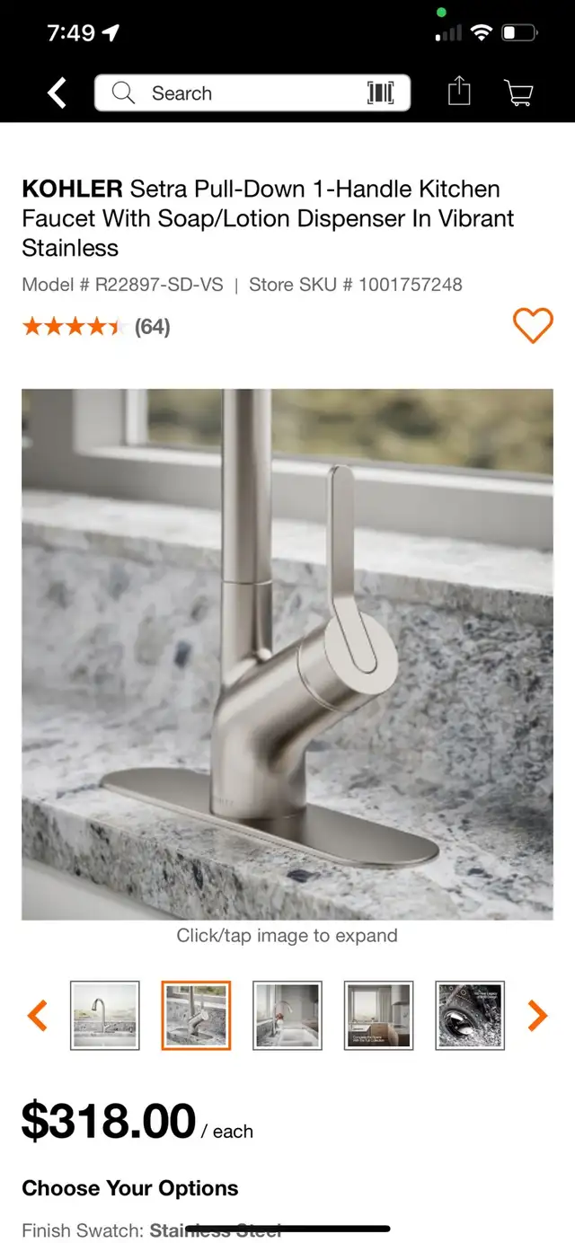KOHLER Setra Pull-Down 1-Handle Kitchen Faucet With Soap/Lotion597784694485176323