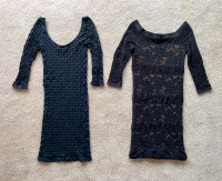2 XSmall BEBE DRESSES Bodycon Black 3/4 sleeves $20each both $35