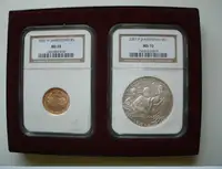 USA Gold $5 & Silver $1 Coins Jamestown 400th  NGC MS70 PERFECT