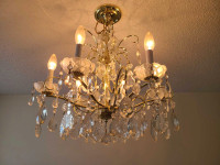 Vintage brass and crystal chandelier 