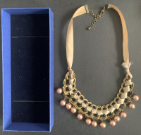 Ribbon pearl imitation adjustable chain necklace- loose ribbon