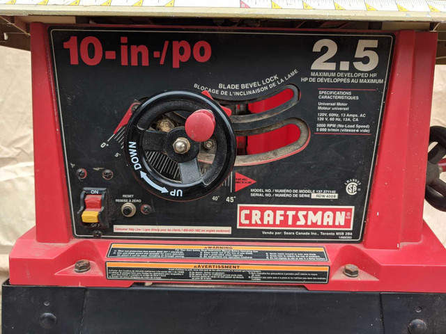 Craftsman Table Saw 10" Blade & Rolling Base Stand in Power Tools in Oshawa / Durham Region - Image 2