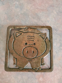 Brass wall plaque,  wall decoration,  pig plaque 