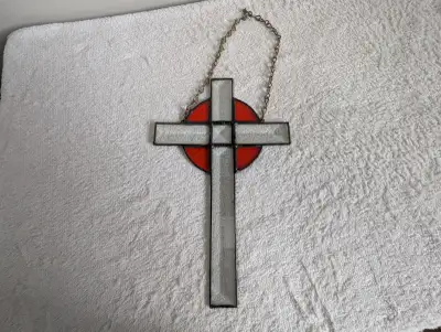 Vintage Stained Glass Cross Window Hanger, View more