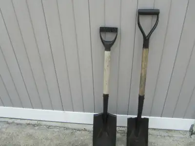 2-D handle flat nose shovels $10.00 ea. Light duty ice scrapper (like new) would probably work well...