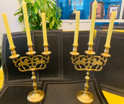 Pair of Antique (1930) Brass Candelabras, View more