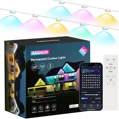 BNIB Permanent Outdoor Lights for House 100ft with 60 RGBCW LED, View more
