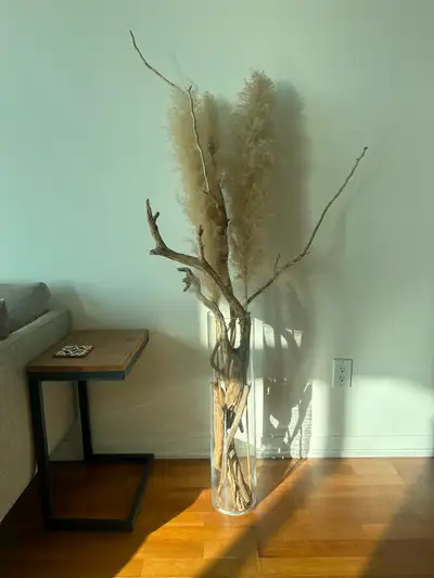 Ikea glass vase (cylinder) with drift wood arrangement, View more