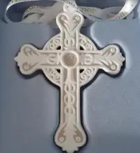 WEDGWOOD England White /Taupe Jasperware Figural Cross ornament