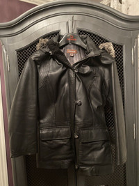 Leather Coat with Removable Hood