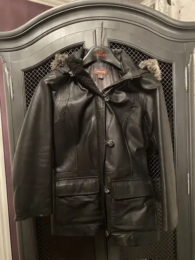 Leather Coat with Removable Hood, View more