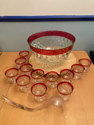 Punch Bowl Set Indiana Glass Whitehall Colony ruby, View more