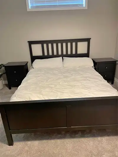 Ikea Queen bed frame, disassembled. $120. Queen mattress $30. fr, View more