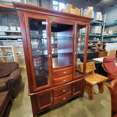 DISPLAY CABINET - MAHOGANY FINISHED -LIKE NEW, View more