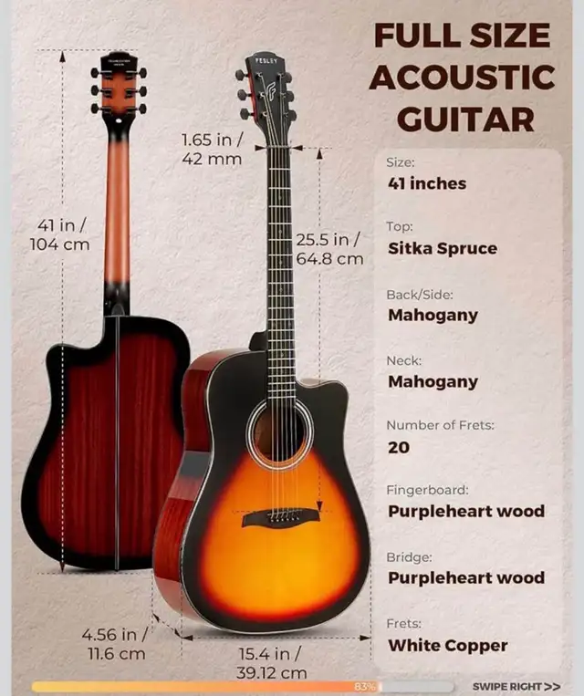 New! Fesley Acoustic electric Guitar 41inches in Guitars in Mississauga / Peel Region - Image 2