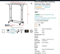 Chrome double rod rolling heavy duty garment rack