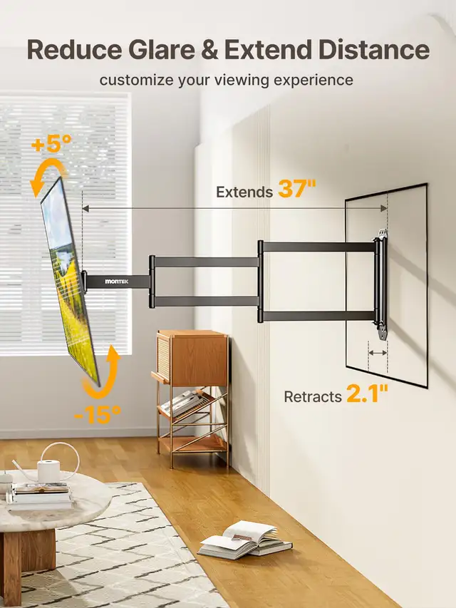 monTEK Long Arm TV Wall Mount - 23-65” - Up to 77lbs in TV Tables & Entertainment Units in Markham / York Region - Image 4