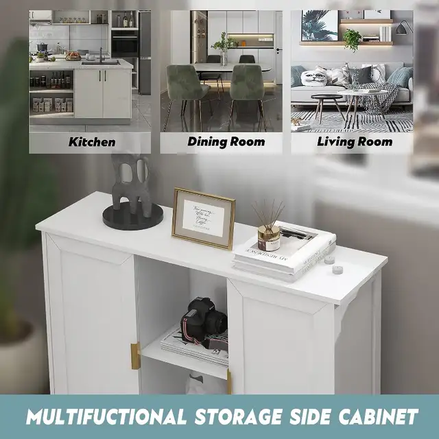 TaoHFE White Storage Cabinet,Credenza Buffet Cabinet Wooden Coff in Hutches & Display Cabinets in City of Toronto - Image 3