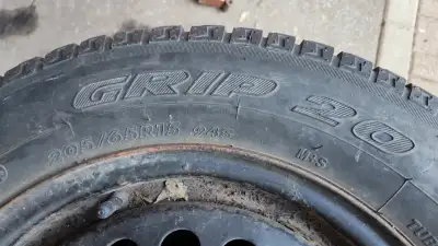 1 Antares grip 20 205 65 R15 M+S 94S, directional, 5 on 4.5 steel rims. date code 2518