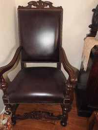 antique "throne" chair, restored, new quality leather REDUCED