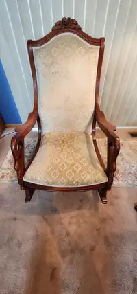 Antique Swan and Rose Carved High Back Rocking Chair 26in x 34in