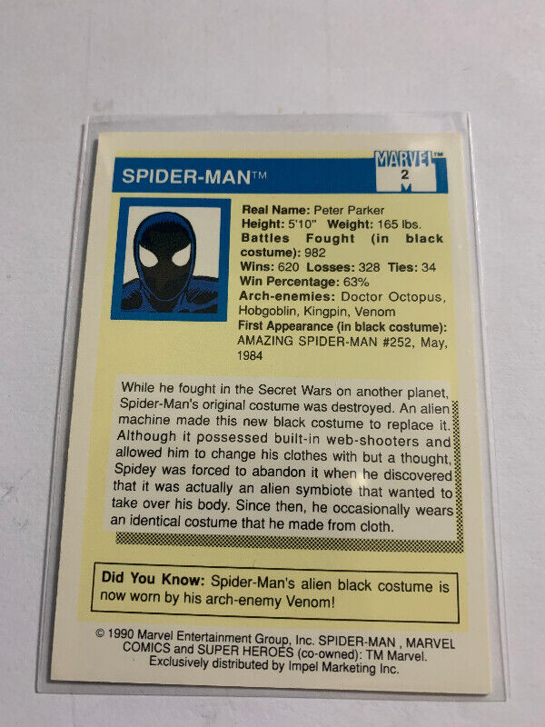 1990 Marvel Universe Series 1 Impel Black Suit Spider-Man#2 Card dans Art et objets de collection  à Longueuil/Rive Sud - Image 2