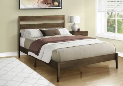 NEUF Lit queen en bois solide gris ou noyer, View more