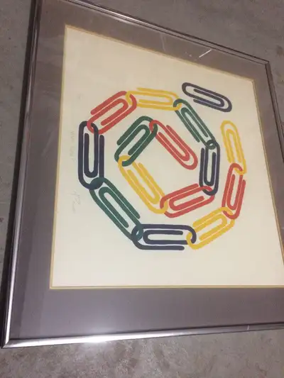 M. Pillet artist original signed artwork 8/50 hand pulled print, it is depicting a chain of paper cl...