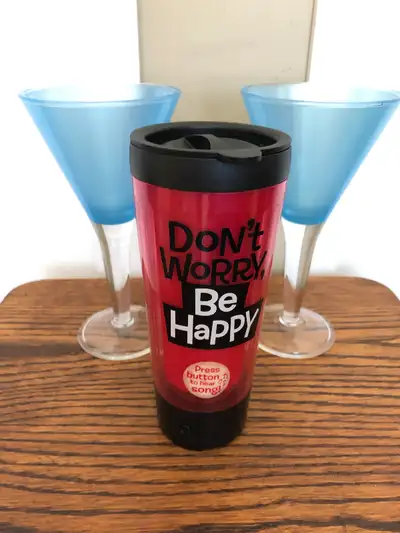 Pair of 8"H X 3 1/4"D Plastic Patio Glasses & Thermal Mug That N, View more
