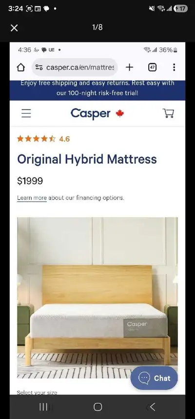 Moving so selling a king size Casper hybrid brand mattress and a solid king size bed frame . Bed fra...