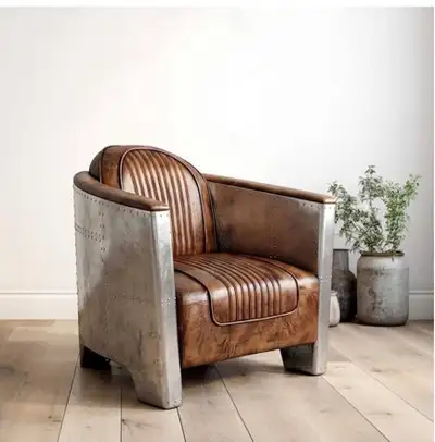 Vintage Aviator Leather Armchair – Industrial Aluminum Club, View more