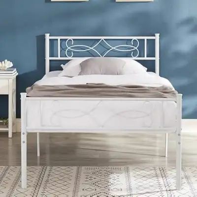 New Vecelo 14" Twin Size White Metal Platform Bed Frame , View more