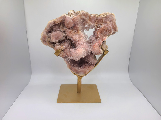 Pink Amethyst Druzy Crystal Freeform on Gold Stand in Arts & Collectibles in St. Catharines